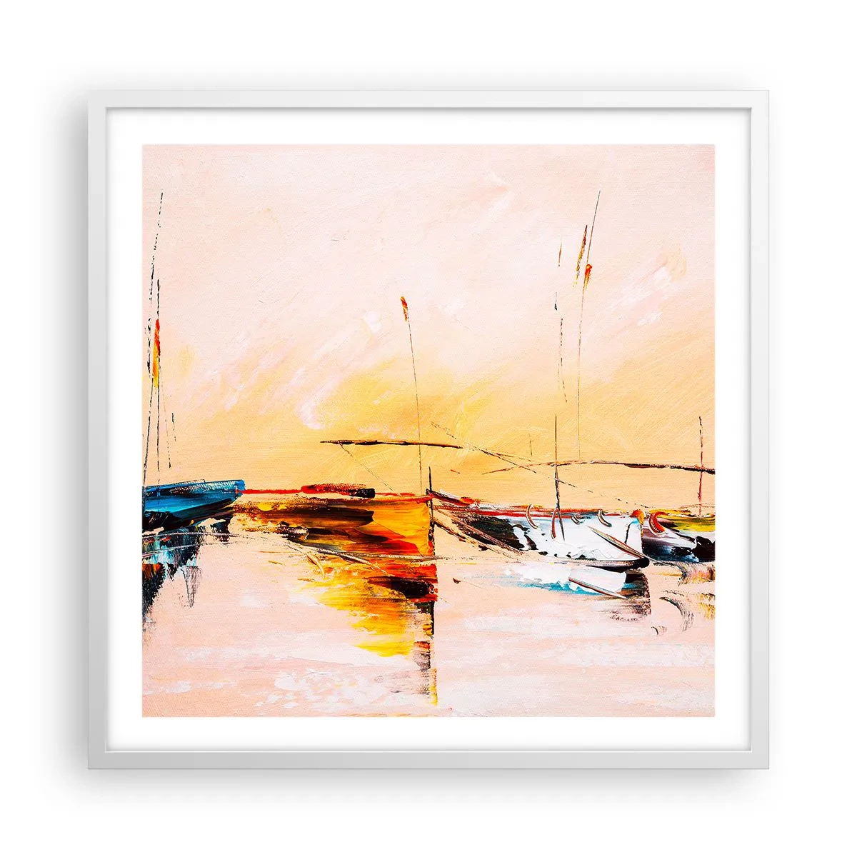 Poster in einem weißen Rahmen - Abend im Yachthafen - 60x60 cm