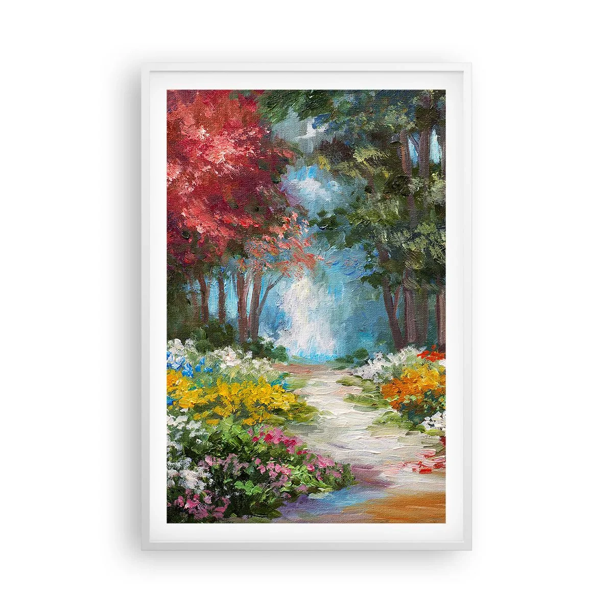 Poster in einem weißen Rahmen - Waldgarten, Blumenwald - 61x91 cm