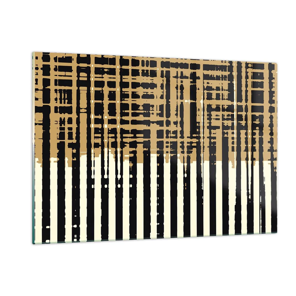 Glasbild - Bild auf glas - Geometrische Streifen und Linien in Schwarz- und Goldtönen - 120x80cm - Architektonische Abstraktion - Moderne Wanddekoration für Wohnzimmer und Schlafzimmer ARTTOR