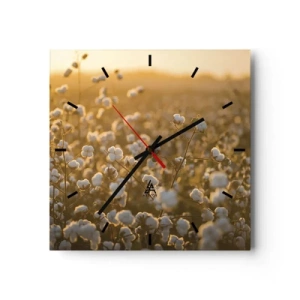 Wanduhr - Glasuhr - Fluffiges Feld - 40x40 cm