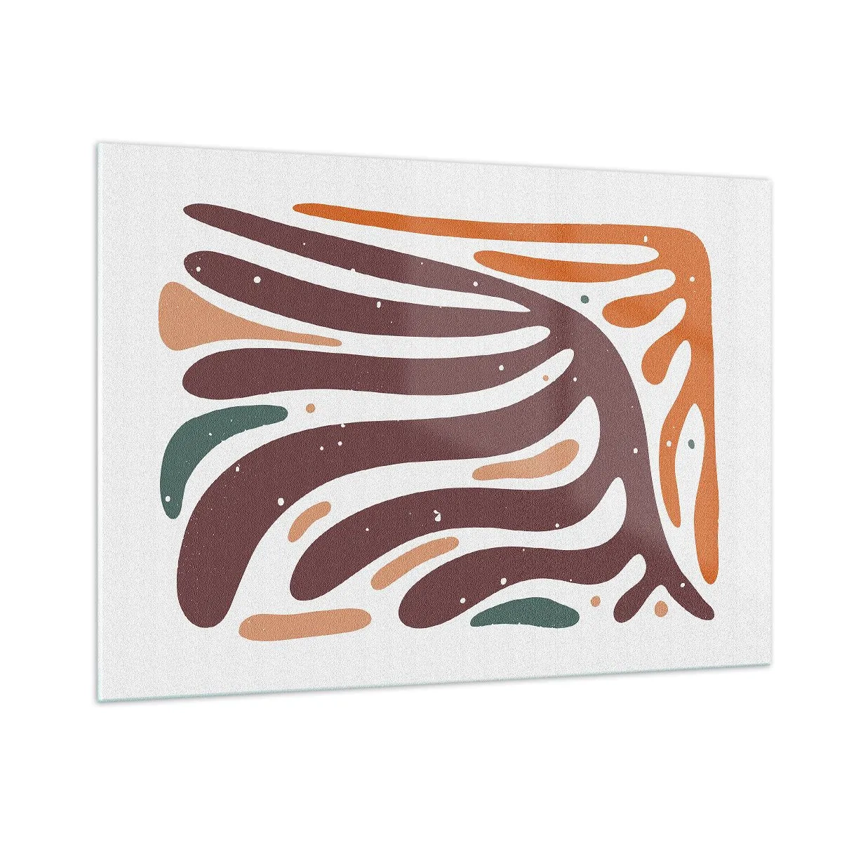 Glasbild - Bild auf glas - Abstrakte Formen in Braun- und Orangetönen, die auf weißem Hintergrund ausstrahlen - 100x70cm - Strahlende organische Komposition - Moderne Wanddekoration für Wohnzimmer und Schlafzimmer ARTTOR