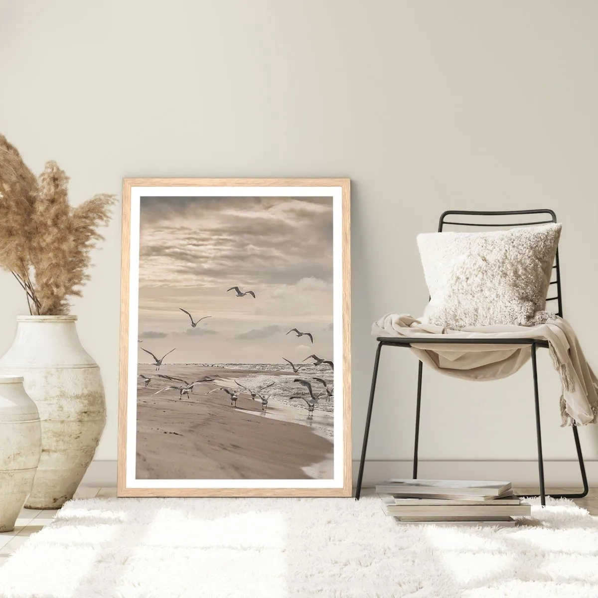 Poster in einem Rahmen aus heller Eiche - Meeresrauschen, Vogelgesang - 30x40 cm