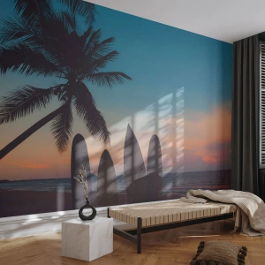 Selbstklebende Fototapete Deluxe Sticker - Morgen wird es auch lustig - Landschaft, Surfen, Meer - 500x350 cm