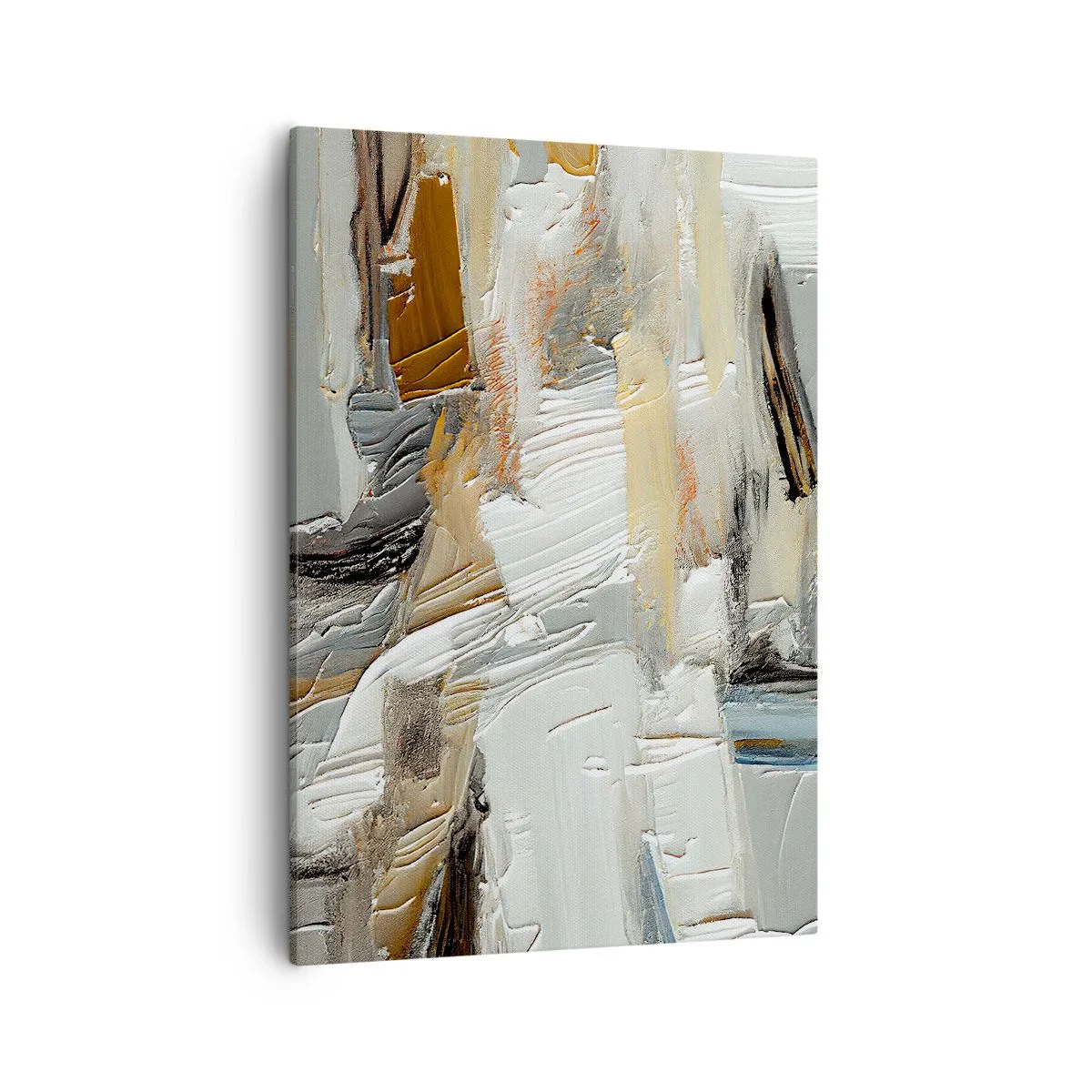Bild auf Leinwand - Leinwandbild - Texturale Abstraktion in Erdtönen und Weiß - 50x70cm - Bunte Schichten - Moderne Wanddekoration für Wohnzimmer und Schlafzimmer ARTTOR