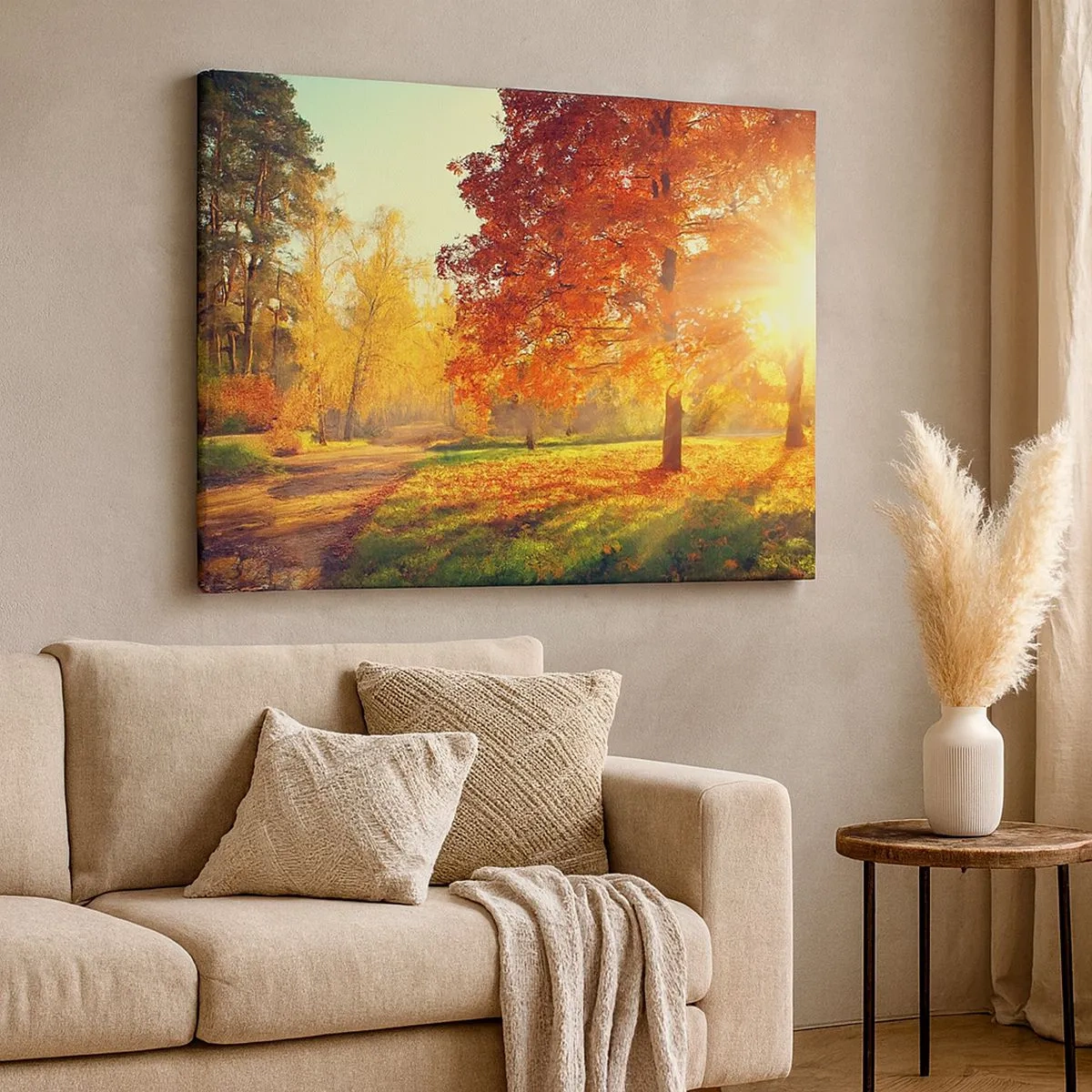 Bild auf Leinwand - Leinwandbild - Herbstpark im Sonnenlicht - 70x50cm - Unhöflich ist schön - Moderne Wanddekoration für Wohnzimmer und Schlafzimmer ARTTOR