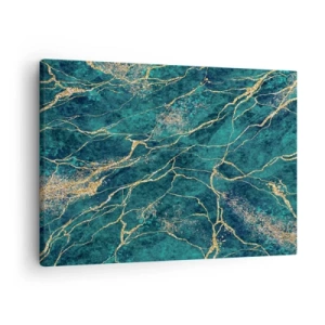 Bild auf Leinwand - Leinwandbild - Strukturiertes Marmormuster in Türkis- und Goldtönen - 70x50cm - Goldmine - Moderne Wanddekoration für Wohnzimmer und Schlafzimmer ARTTOR