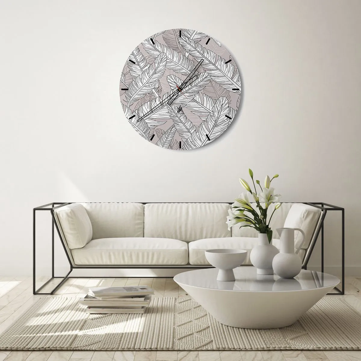 Wanduhr - Glasuhr - Ein Federwirbel - 40x40 cm