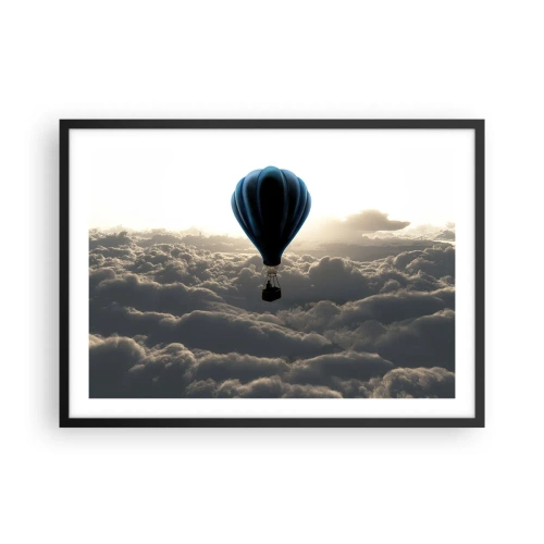 Poster in einem schwarzem Rahmen - Ein Heißluftballon vor einem Himmel mit Wolken bei Sonnenuntergang - 70x50cm - Ein Wanderer über den Wolken - Moderne Wanddekoration für Wohnzimmer und Schlafzimmer ARTTOR