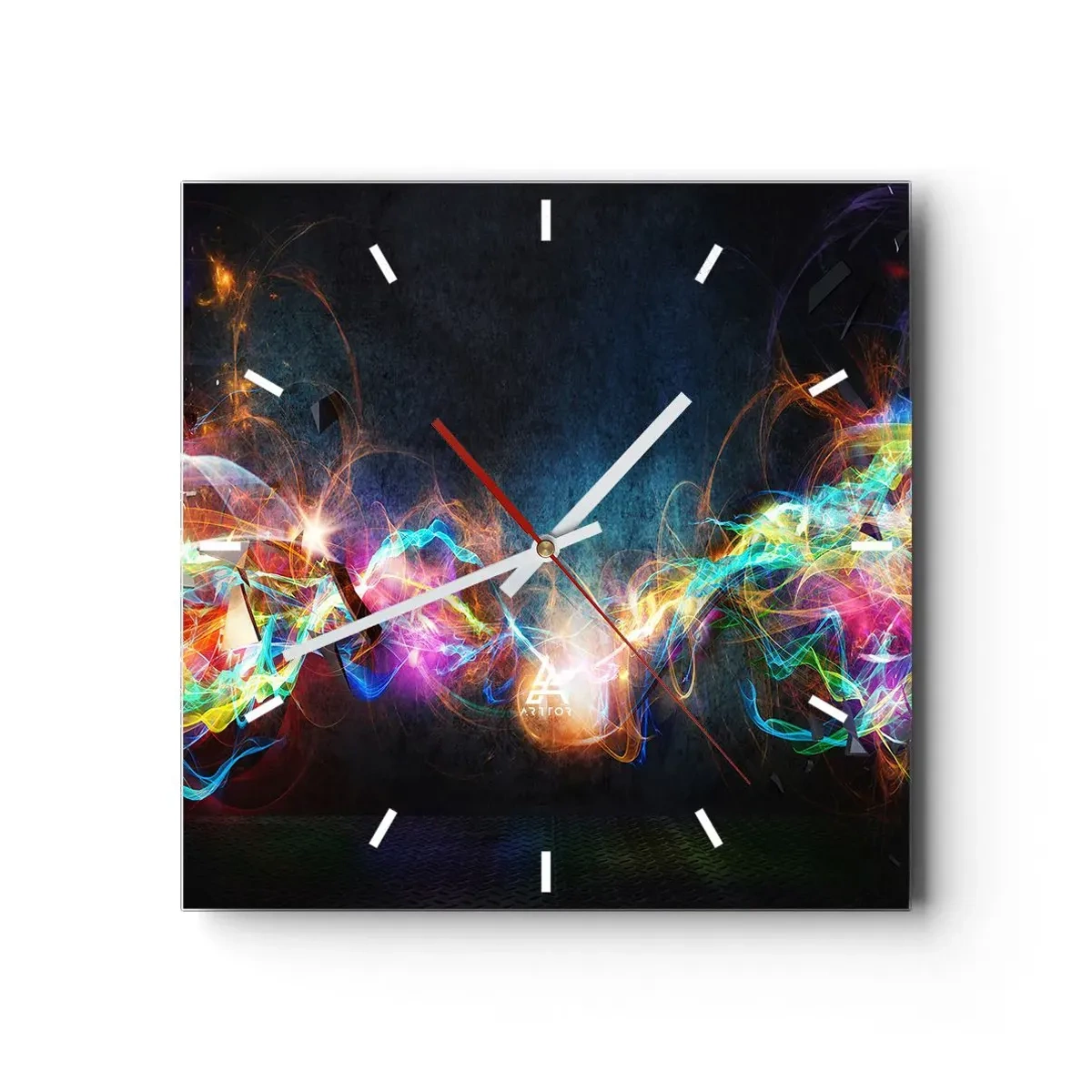 Wanduhr - Glasuhr - Bunte Lichtblitze in einer abstrakten Komposition - 30x30cm - Freudig gegen die Dunkelheit - Moderne Wanddekoration für Wohnzimmer und Schlafzimmer ARTTOR