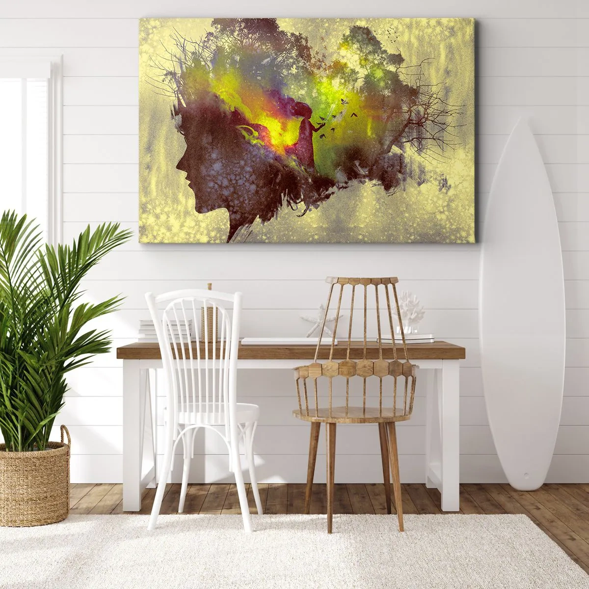 Bild auf Leinwand - Leinwandbild - Künstlerische Silhouette einer Frau mit der Natur im Hintergrund - 120x80cm - Mutter Natur - Moderne Wanddekoration für Wohnzimmer und Schlafzimmer ARTTOR