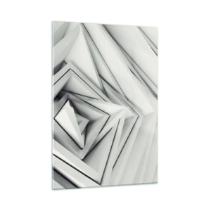 Glasbild - Bild auf glas - Dreidimensionale geometrische Formen in Grautönen - 50x70cm - Spitzwinklige Knospen - Moderne Wanddekoration für Wohnzimmer und Schlafzimmer ARTTOR