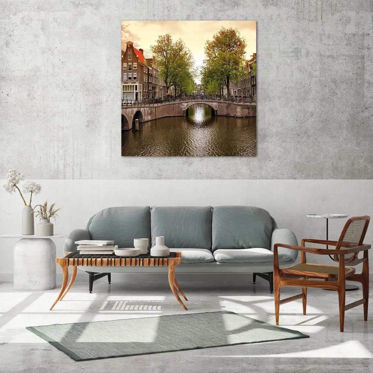 Glasbild - Bild auf glas - Mit dem Boot oder mit dem Fahrrad? - 70x70 cm