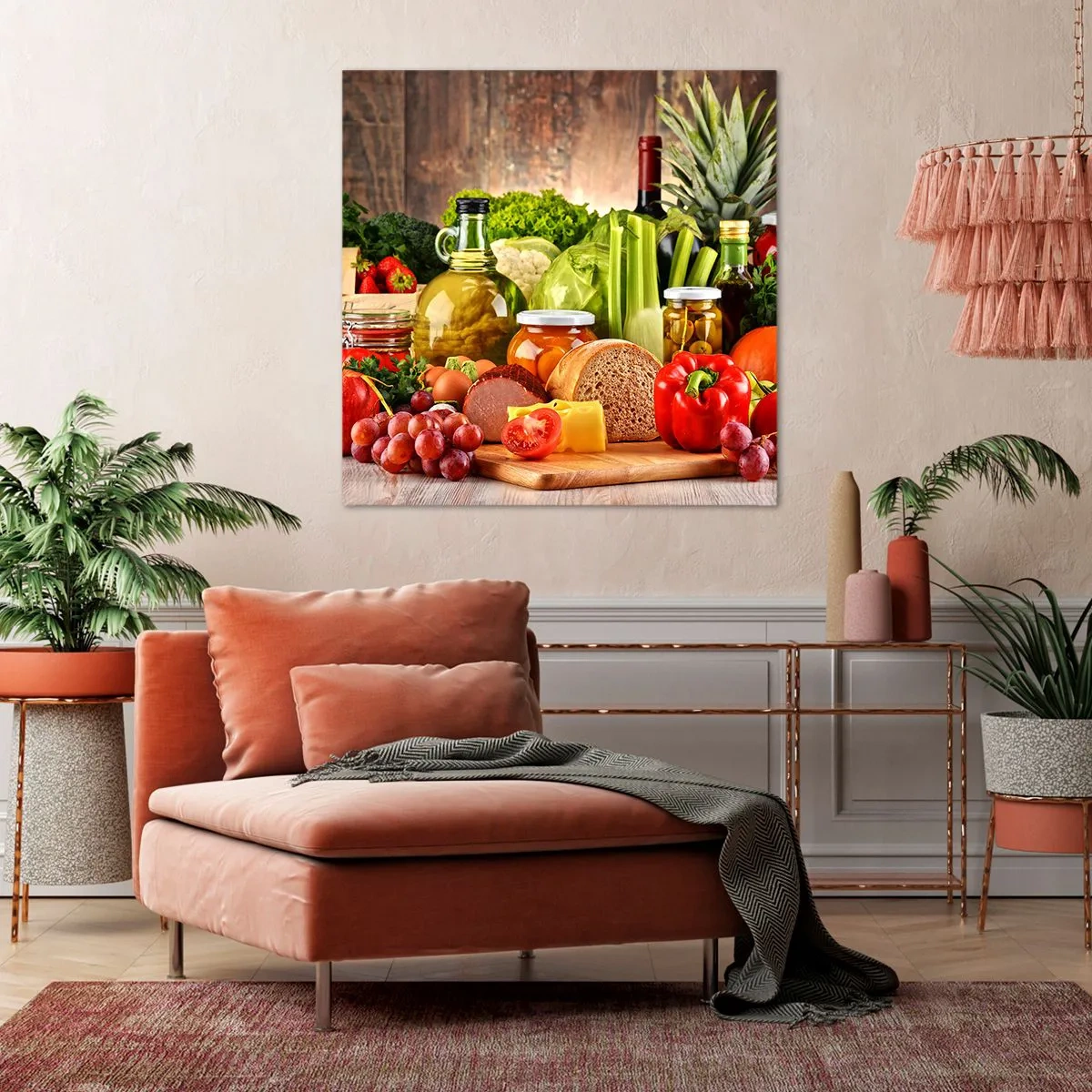 Bild auf Leinwand - Leinwandbild - Geräuchert, gebacken und eingelegt - 40x40 cm