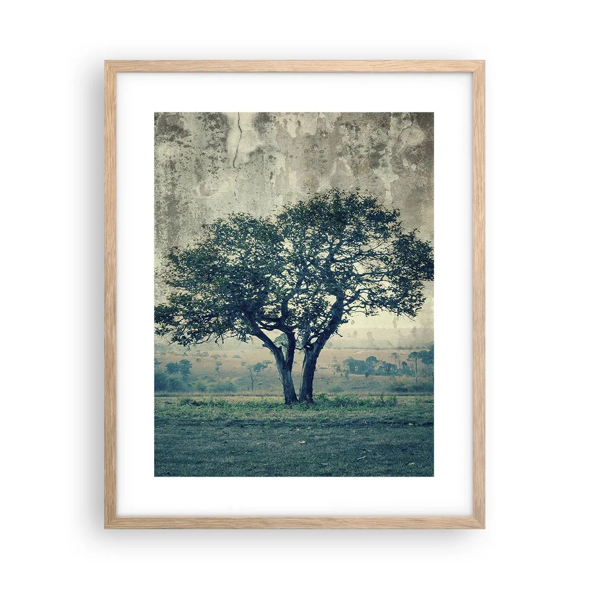 Poster in einem Rahmen aus heller Eiche - Ein Apfelbaum auf blauem Feld? - 40x50 cm
