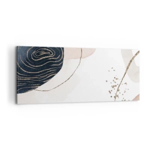 Bild auf Leinwand - Leinwandbild - Abstrakte Formen in Beige- und Marineblautönen mit goldenen Details - 120x50cm - Alles fließt - Moderne Wanddekoration für Wohnzimmer und Schlafzimmer ARTTOR