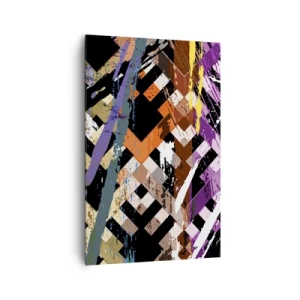 Bild auf Leinwand - Leinwandbild - Abstrakte Komposition mit farbigen Linien auf schwarzem Hintergrund - 80x120cm - Quadriert - Moderne Wanddekoration für Wohnzimmer und Schlafzimmer ARTTOR