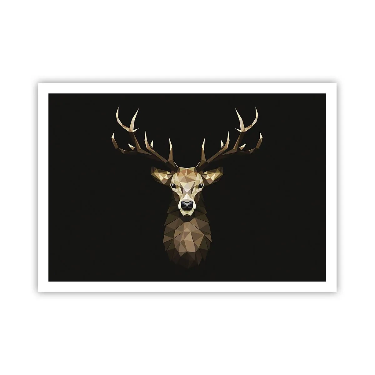 Poster - Geometrisches Polygon Hirsch auf schwarzem Hintergrund - 100x70cm - Kubistischer Hirsch - Moderne Wanddekoration für Wohnzimmer und Schlafzimmer ARTTOR