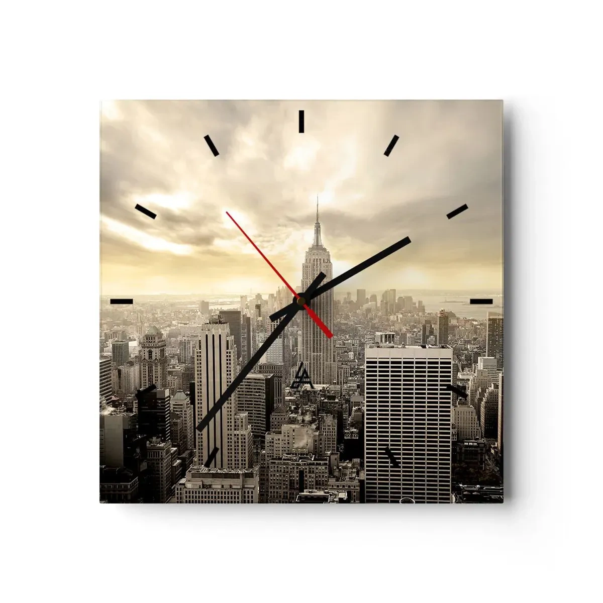 Wanduhr - Glasuhr - Panorama der Stadt mit Blick auf das Empire State Building - 30x30cm - New York aus Grau - Moderne Wanddekoration für Wohnzimmer und Schlafzimmer ARTTOR