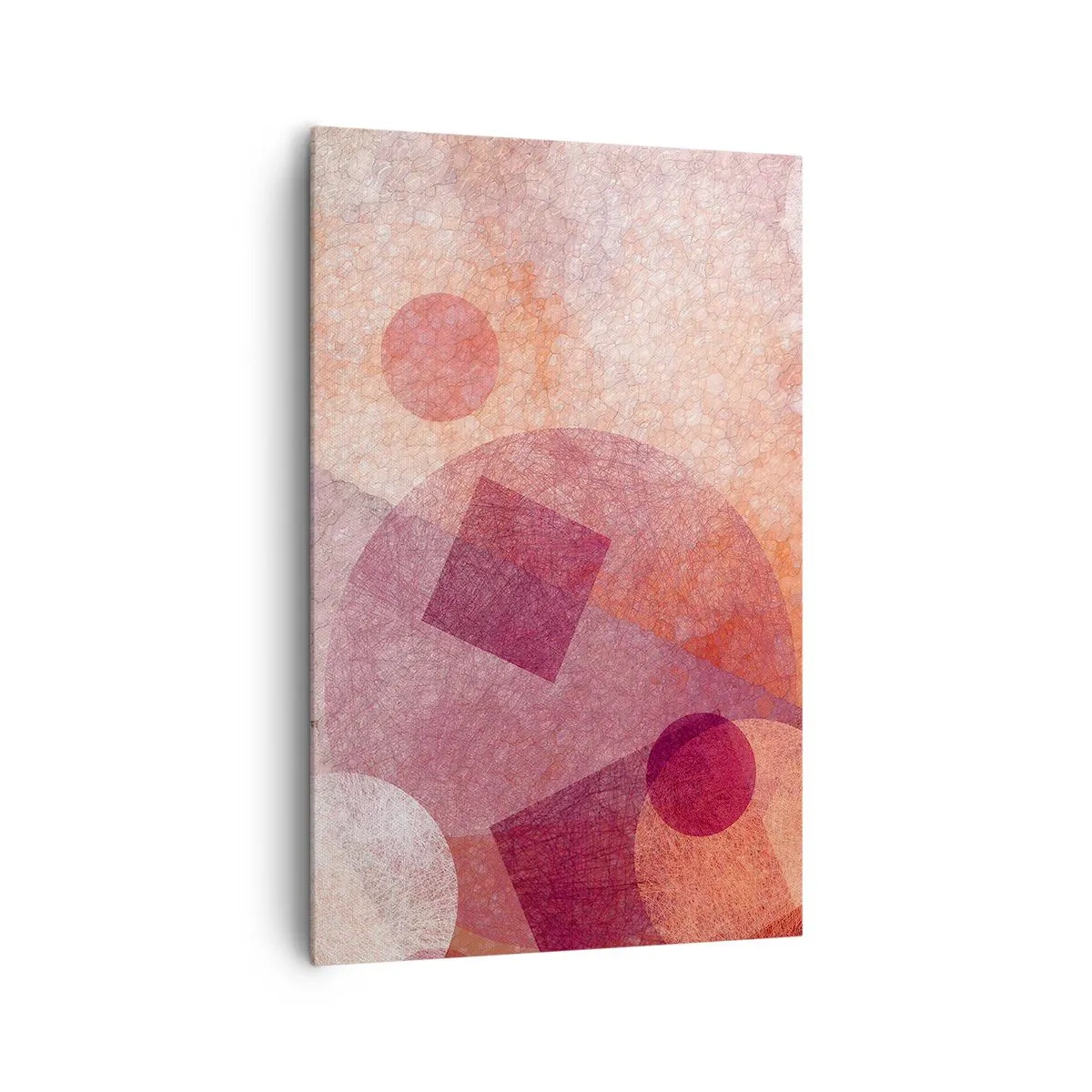 Bild auf Leinwand - Leinwandbild - Abstrakte geometrische Formen in Pastelltönen von Rosa - 80x120cm - Geometrische Transformationen in Pink - Moderne Wanddekoration für Wohnzimmer und Schlafzimmer ARTTOR