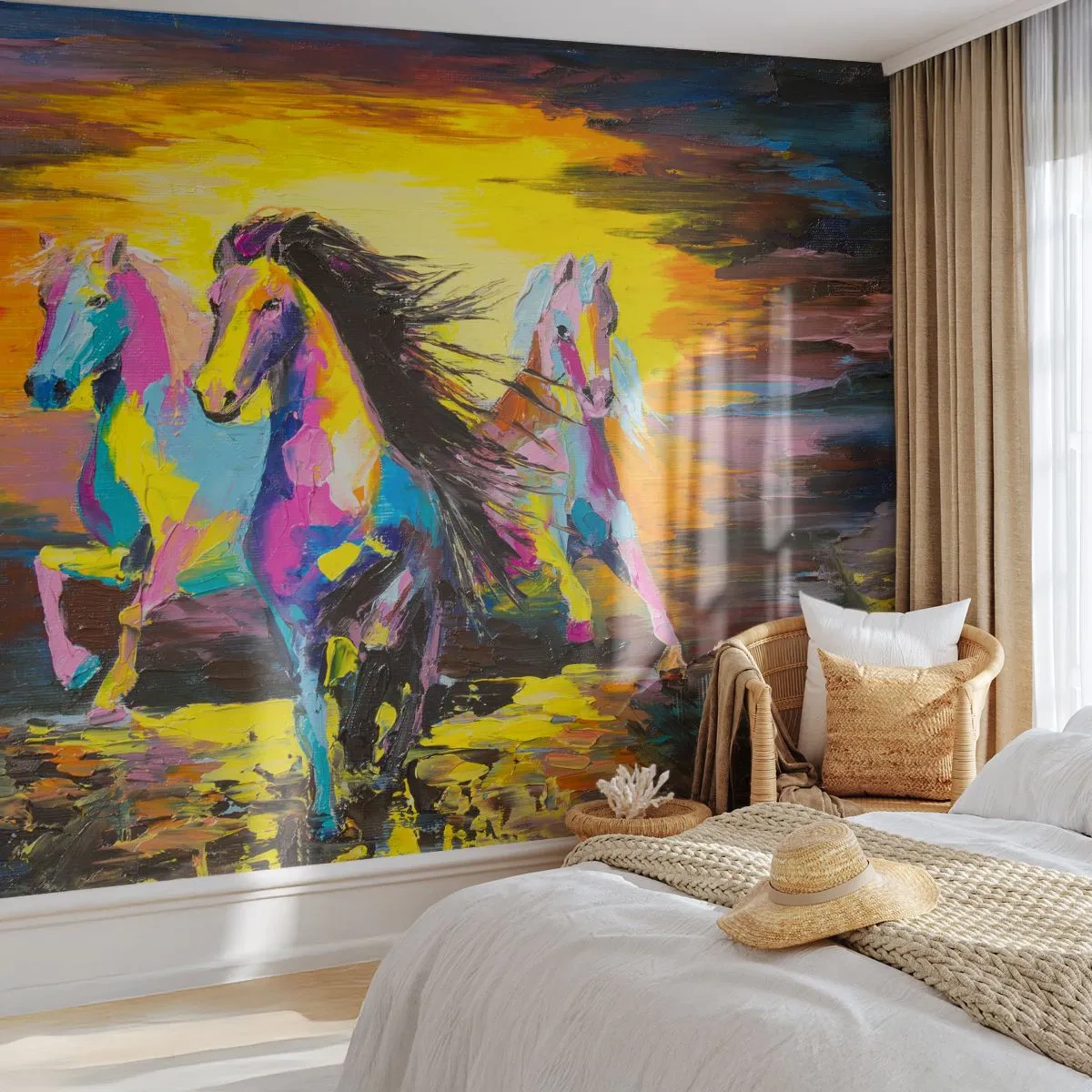 Fototapete Standard Eco - Eingetaucht in den Regenbogen - Tiere, Pferde, Freiheit - 200x140 cm