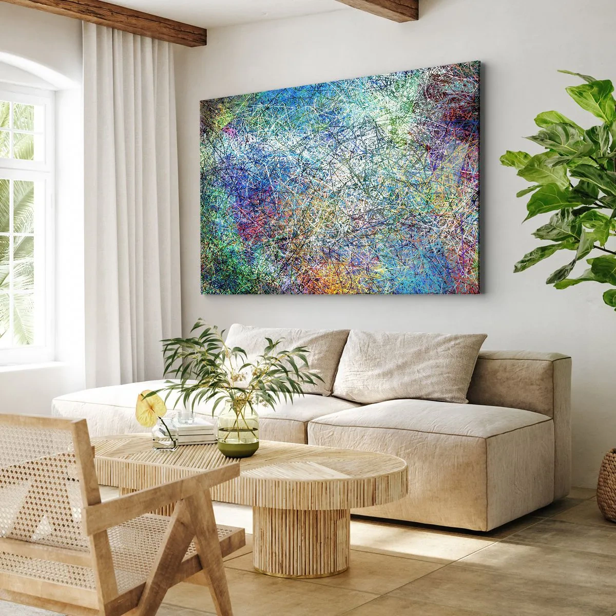 Bild auf Leinwand - Leinwandbild - Abstrakte Komposition mit mehrfarbigen Linien und Texturen - 70x50cm - Es ist nicht so einfach - Moderne Wanddekoration für Wohnzimmer und Schlafzimmer ARTTOR