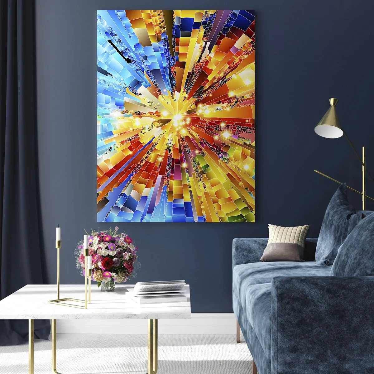 Glasbild - Bild auf glas - Eine dynamische Explosion aus Farbe und Licht - 80x120cm - In Medienauflösung - Moderne Wanddekoration für Wohnzimmer und Schlafzimmer ARTTOR