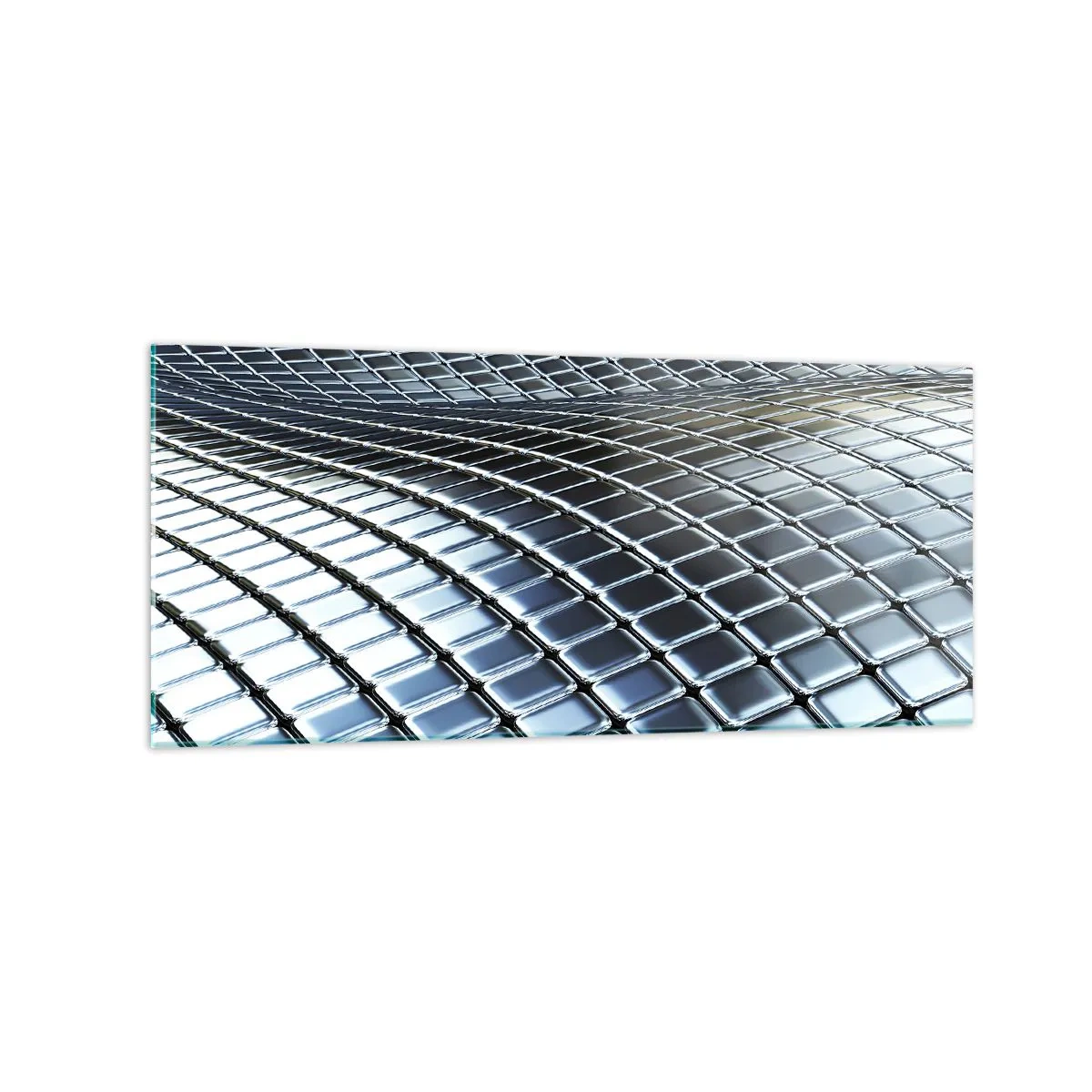 Glasbild - Bild auf glas - Moderne Struktur aus metallischen Quadraten - 120x50cm - Metallische silberne Welle - Moderne Wanddekoration für Wohnzimmer und Schlafzimmer ARTTOR