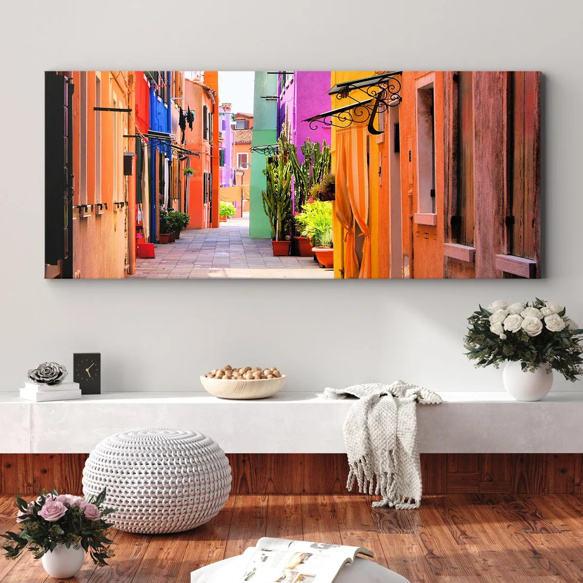 Bild auf Leinwand - Leinwandbild - Regenbogengasse - 90x30 cm