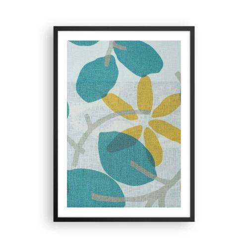 Poster in einem schwarzem Rahmen - Moderne botanische Grafiken in Blau- und Gelbtönen - 50x70cm - Unter den azurblauen Blättern - Moderne Wanddekoration für Wohnzimmer und Schlafzimmer ARTTOR