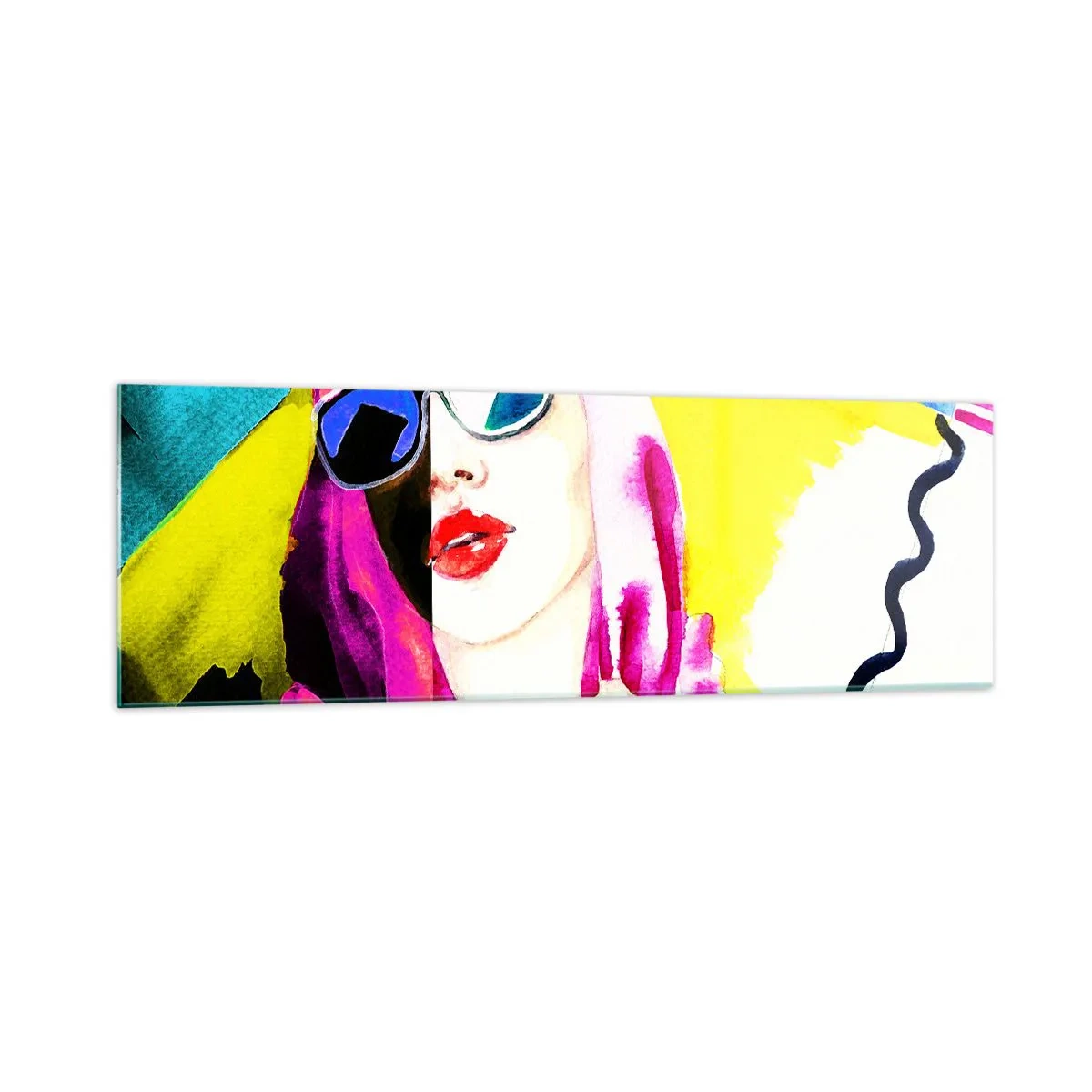 Glasbild - Bild auf glas - Buntes Porträt einer Frau mit Sonnenbrille - 160x50cm - Ich bin nicht weiß und ich bin nicht schwarz - Moderne Wanddekoration für Wohnzimmer und Schlafzimmer ARTTOR