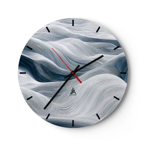Wanduhr - Glasuhr - Grafische, geschwungene Linien in Weiß- und Blautönen - 30x30cm - Weiße und blaue Wellen - Moderne Wanddekoration für Wohnzimmer, Küche und Schlafzimmer ARTTOR