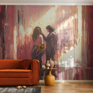 Fototapete Premium Sand - Ein Paar hält Händchen im Rampenlicht - 100x70cm - Das ewige Schauspiel der Liebe - Moderne Wanddekoration für Wohnzimmer und Schlafzimmer ARTTOR