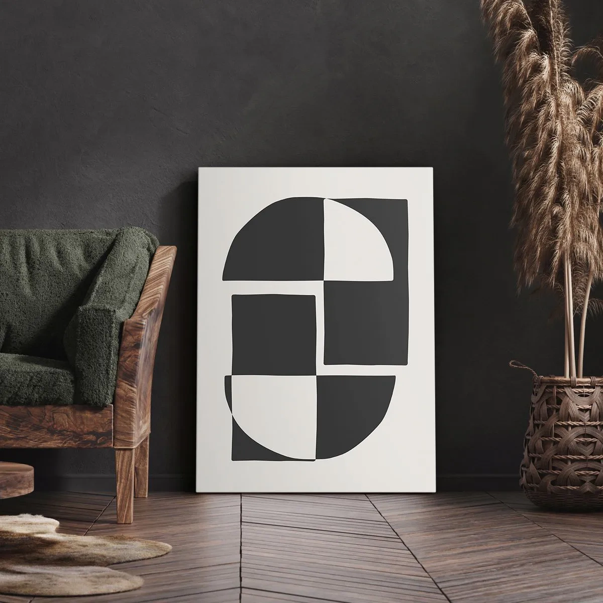 Bild auf Leinwand - Leinwandbild - Abstrakte geometrische Formen in Schwarz und Weiß - 70x100cm - Antithese - Synthese - Moderne Wanddekoration für Wohnzimmer und Schlafzimmer ARTTOR