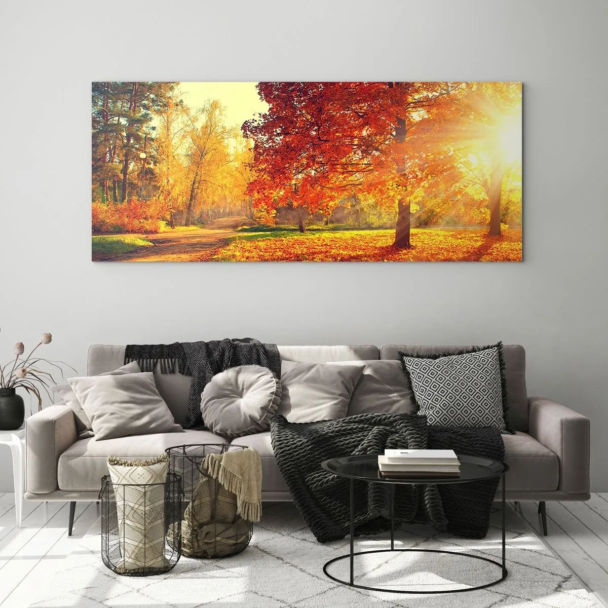 Glasbild - Bild auf glas - Herbstpark im Sonnenlicht - 140x50cm - Unhöflich ist schön - Moderne Wanddekoration für Wohnzimmer und Schlafzimmer ARTTOR