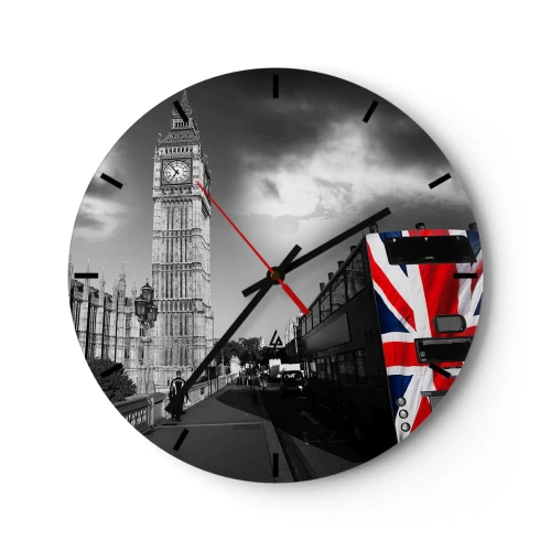 Wanduhr - Glasuhr - Big Ben und ein Bus mit britischem Flaggenmotiv - 30x30cm - Stolz und toll - Moderne Wanddekoration für Wohnzimmer, Küche und Schlafzimmer ARTTOR