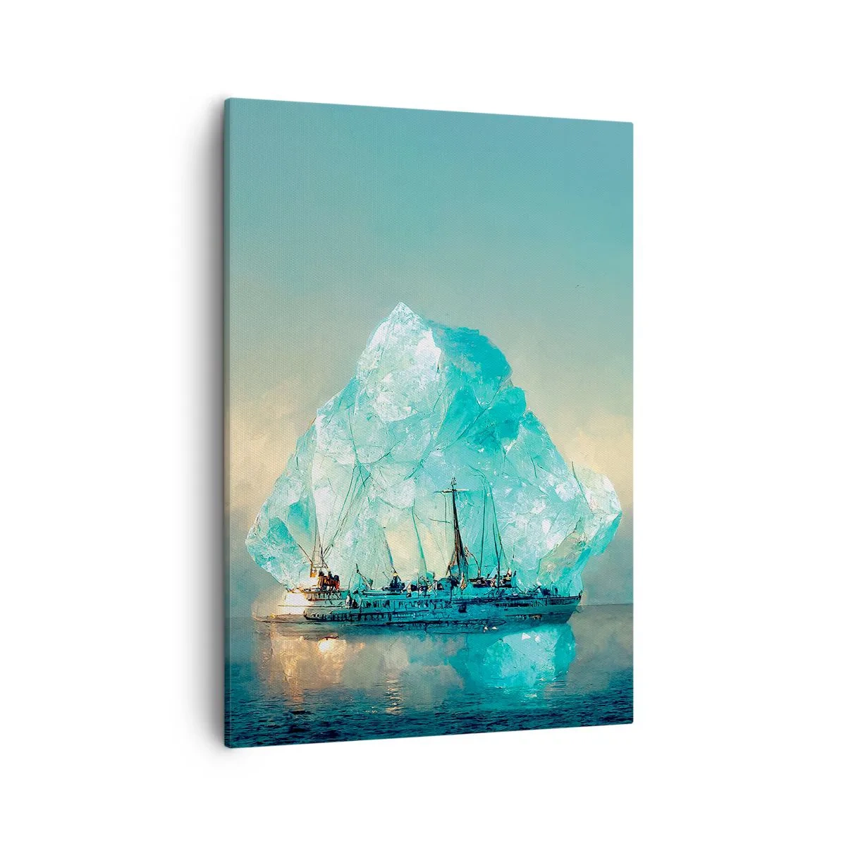 Bild auf Leinwand - Leinwandbild - Ein Schiff mit einem majestätischen Eisberg im Hintergrund - 50x70cm - Arktischer Diamant - Moderne Wanddekoration für Wohnzimmer und Schlafzimmer ARTTOR