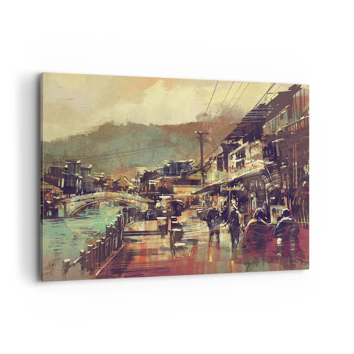 Bild auf Leinwand - Leinwandbild - Eine Stadt mit einer Brücke und kunstvoll gestalteten Straßen - 100x70cm - Das Leben als Reichtum an Grau - Moderne Wanddekoration für Wohnzimmer und Schlafzimmer ARTTOR