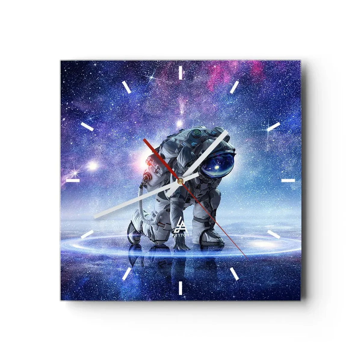 Wanduhr - Glasuhr - Astronaut in einer galaktischen Landschaft - 30x30cm - Der Sternenhimmel über mir - Moderne Wanddekoration für Wohnzimmer und Schlafzimmer ARTTOR