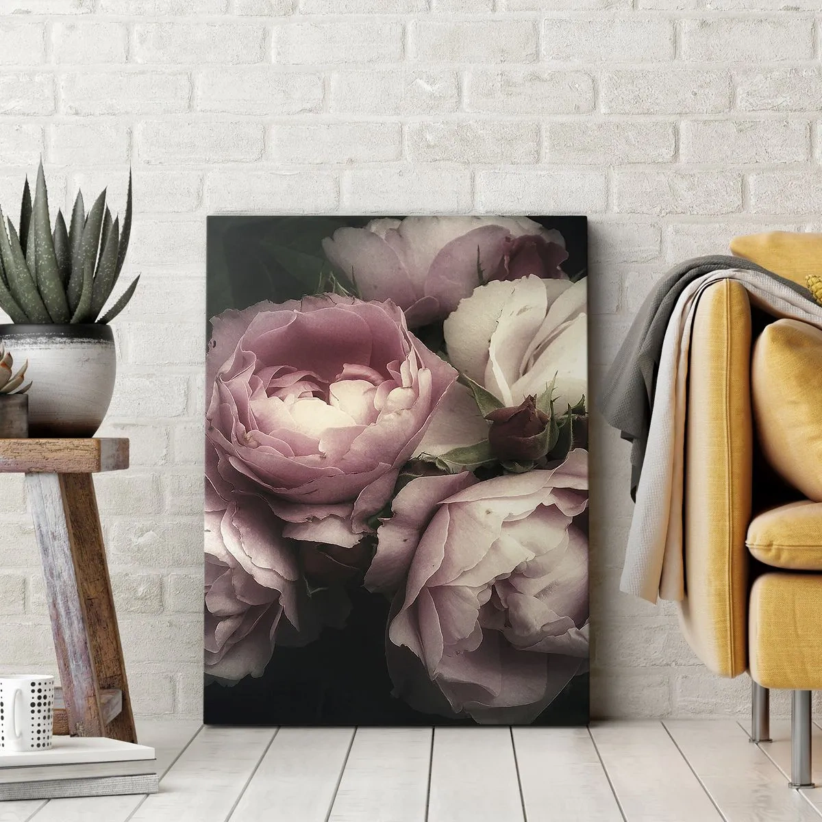 Bild auf Leinwand - Leinwandbild - Ein Strauß Rosen in zarten Rosa- und Weißtönen - 50x70cm - Der Charme der Belle Epoque - Moderne Wanddekoration für Wohnzimmer und Schlafzimmer ARTTOR