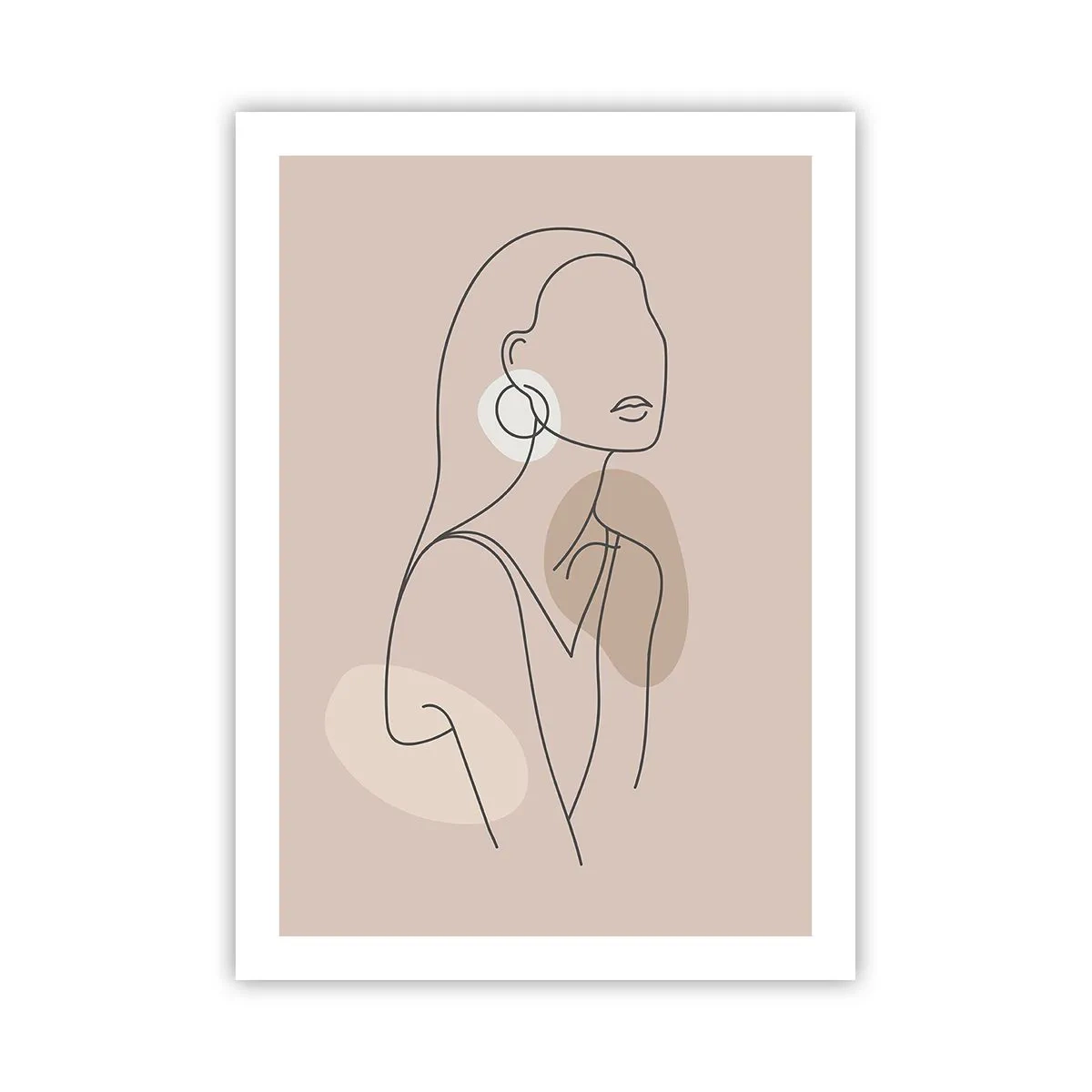 Poster - Eine minimalistische Zeichnung einer Frau in pastellfarbenen Beigetönen. - 50x70cm - Mädchenhafte Ikone - Moderne Wanddekoration für Wohnzimmer und Schlafzimmer ARTTOR