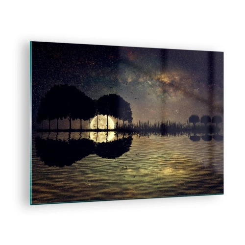 Glasbild - Bild auf glas - Nachtszene mit einem im Wasser reflektierten Vollmond - 70x50cm - Nacht am Ende der Welt - Moderne Wanddekoration für Wohnzimmer und Schlafzimmer ARTTOR