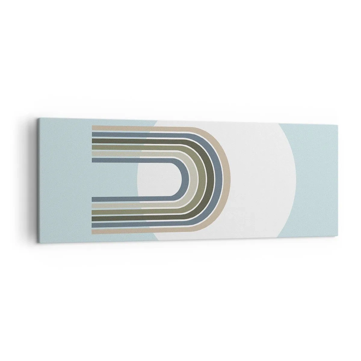 Bild auf Leinwand - Leinwandbild - Eine minimalistische Komposition mit einem Kreis und Linien auf pastellfarbenem Hintergrund. - 140x50cm - Unwiderstehliche Anziehungskraft - Moderne Wanddekoration für Wohnzimmer und Schlafzimmer ARTTOR