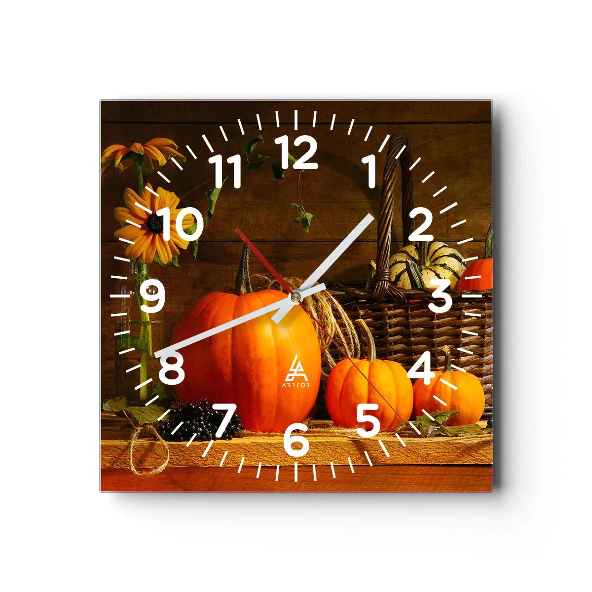 Wanduhr - Glasuhr - Eine rustikale Komposition - Geschenke des Herbstes - 40x40 cm