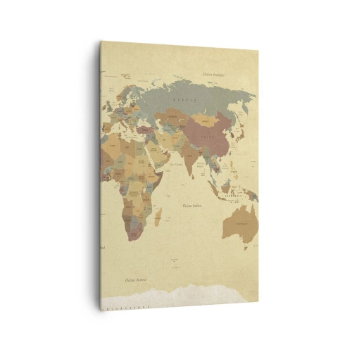Bild auf Leinwand - Leinwandbild - Eine stilisierte Weltkarte in Beige- und Pastelltönen. - 80x120cm - Für dich - die ganze Welt - Moderne Wanddekoration für Wohnzimmer und Schlafzimmer ARTTOR