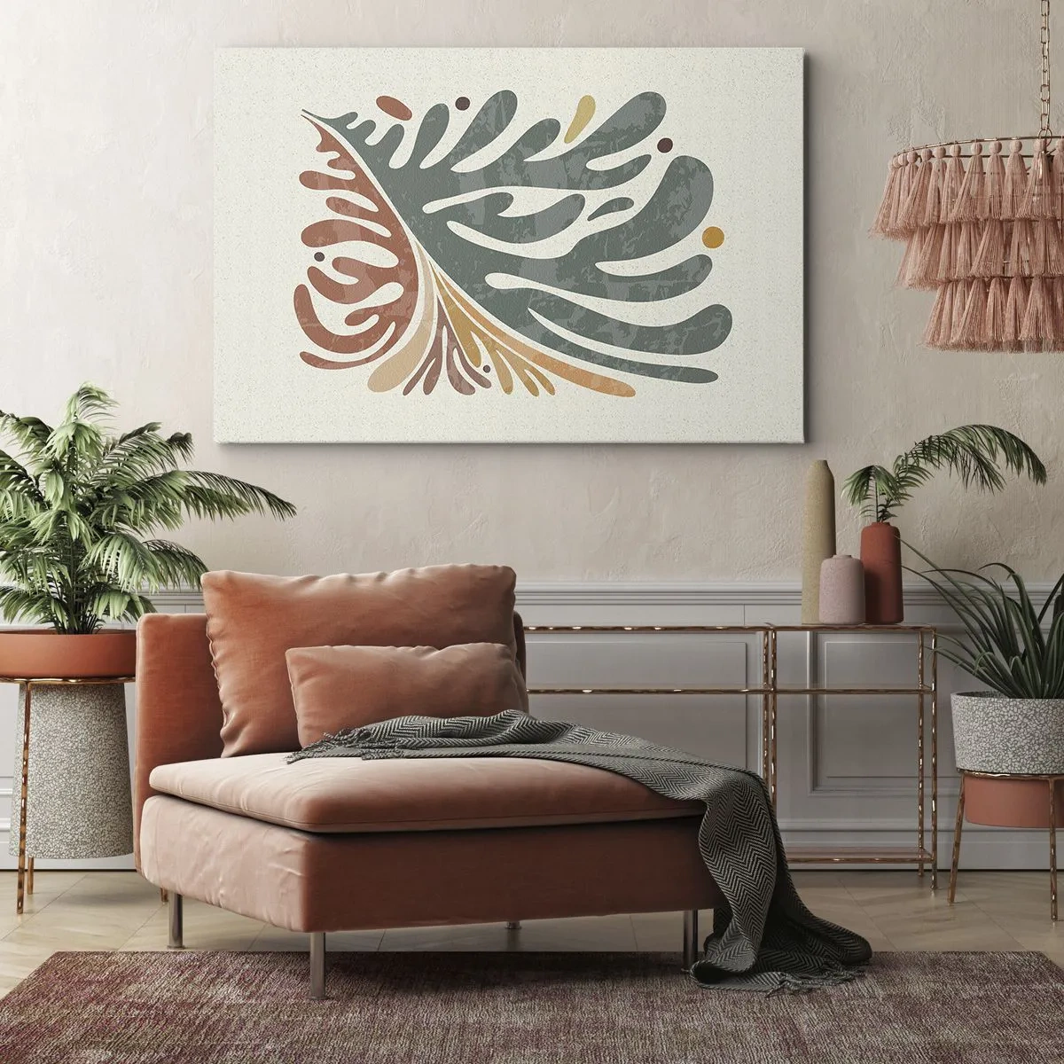 Bild auf Leinwand - Leinwandbild - Buntes abstraktes Blatt auf hellem Hintergrund - 70x50cm - Mehrfarbiges Blatt - Moderne Wanddekoration für Wohnzimmer und Schlafzimmer ARTTOR