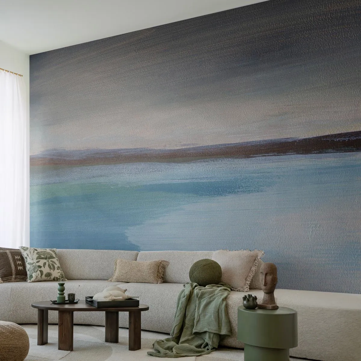 Fototapete Premium Sand - Eine malerische Wasserlandschaft mit horizontaler Horizontlinie - 100x70cm - Horizontale Landschaft - Moderne Wanddekoration für Wohnzimmer und Schlafzimmer ARTTOR