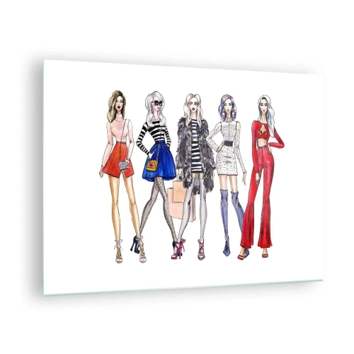 Glasbild - Bild auf glas - Modische Charaktere in stylischen Outfits in der Illustration - 70x50cm - Jede Woche Fashion Week - Moderne Wanddekoration für Wohnzimmer und Schlafzimmer ARTTOR