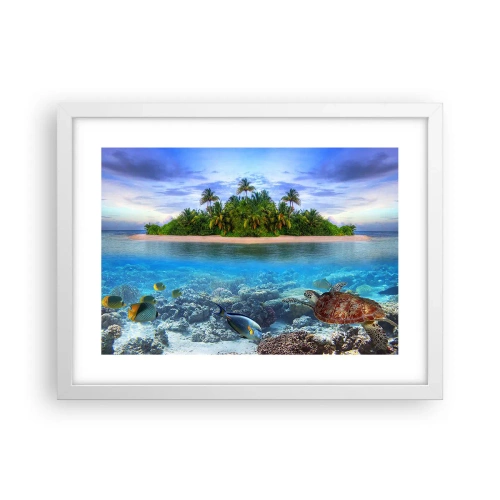 Poster in einem weißen Rahmen - Heavenly Island lädt dich ein - 40x30 cm