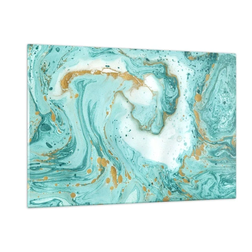 Glasbild - Bild auf glas - Türkis- und goldfarbenes Marmormuster - 120x80cm - Unter der großen Welle der Edo-Ära - Moderne Wanddekoration für Wohnzimmer und Schlafzimmer ARTTOR