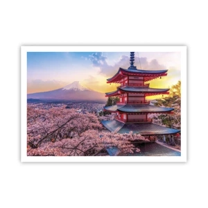 Poster - Eine Pagode in Japan mit Kirschblüten und dem Berg Fuji - 100x70cm - Die Essenz des japanischen Geistes - Moderne Wanddekoration für Wohnzimmer und Schlafzimmer ARTTOR